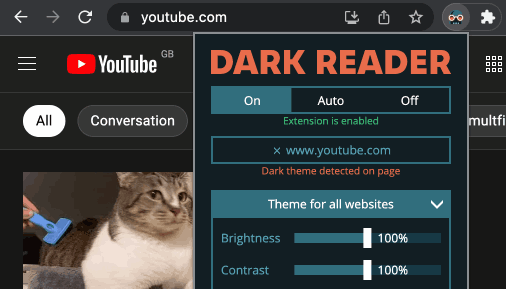 Detecting dark theme on YouTube