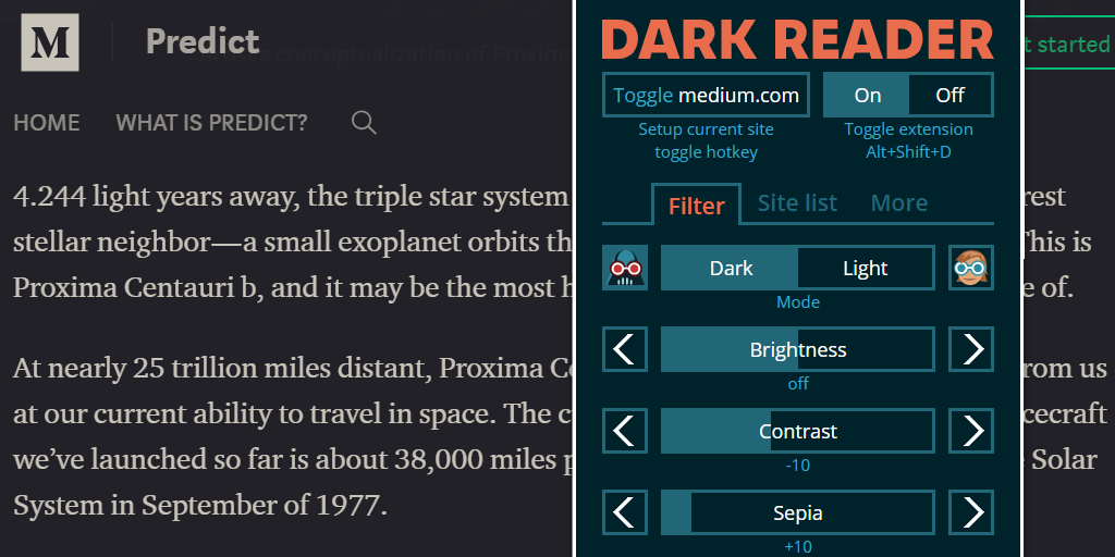dark reader opera extension