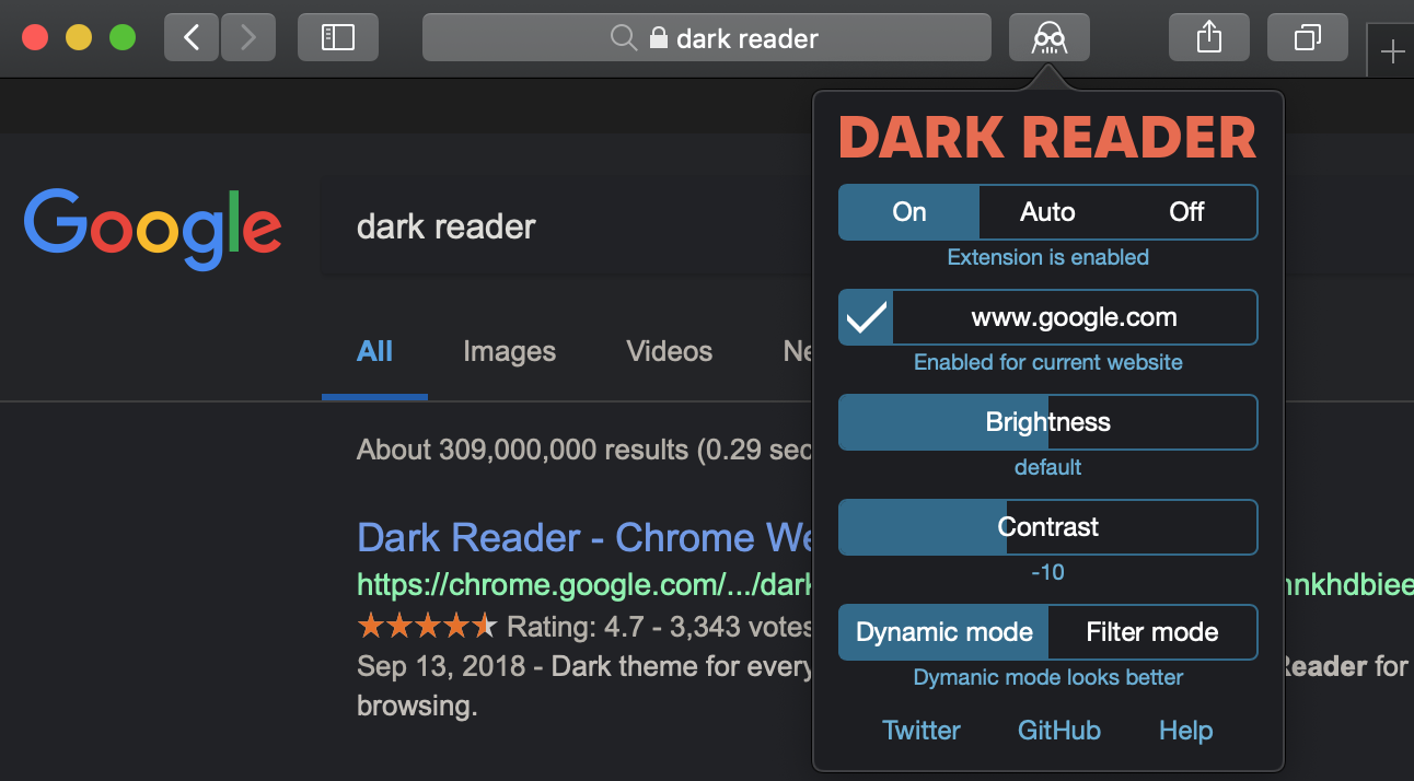 dark reader not working on google