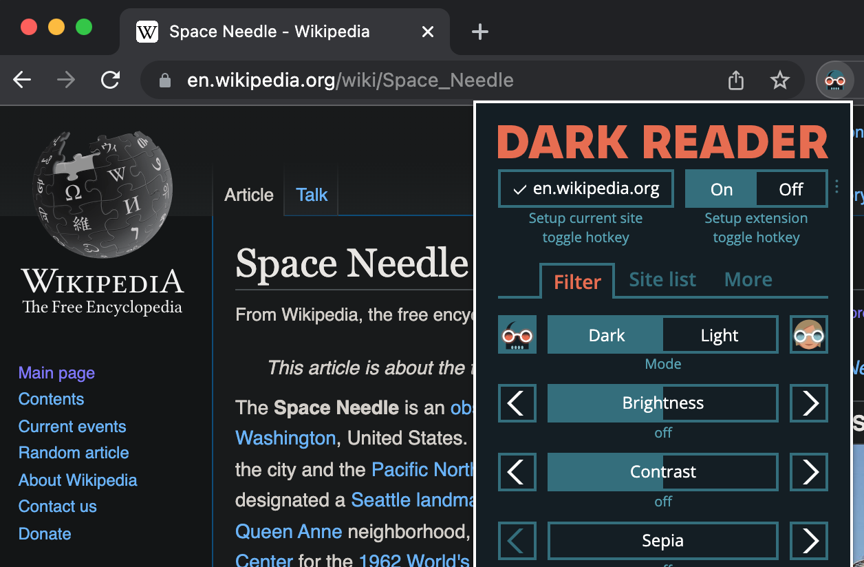 Dark Reader browser extension