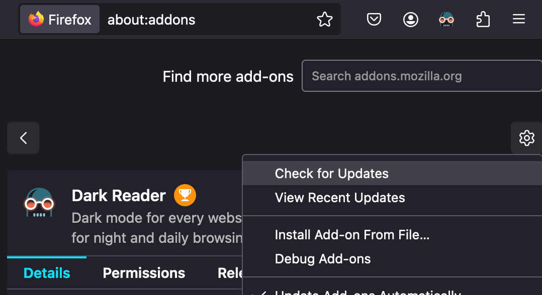 Check for extension updates in Firefox