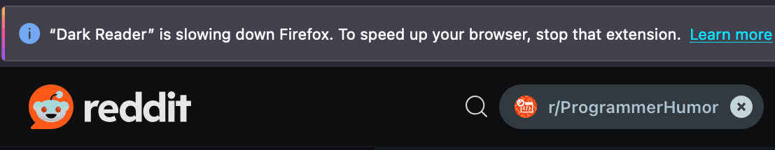 Warning on Reddit website in Firefox