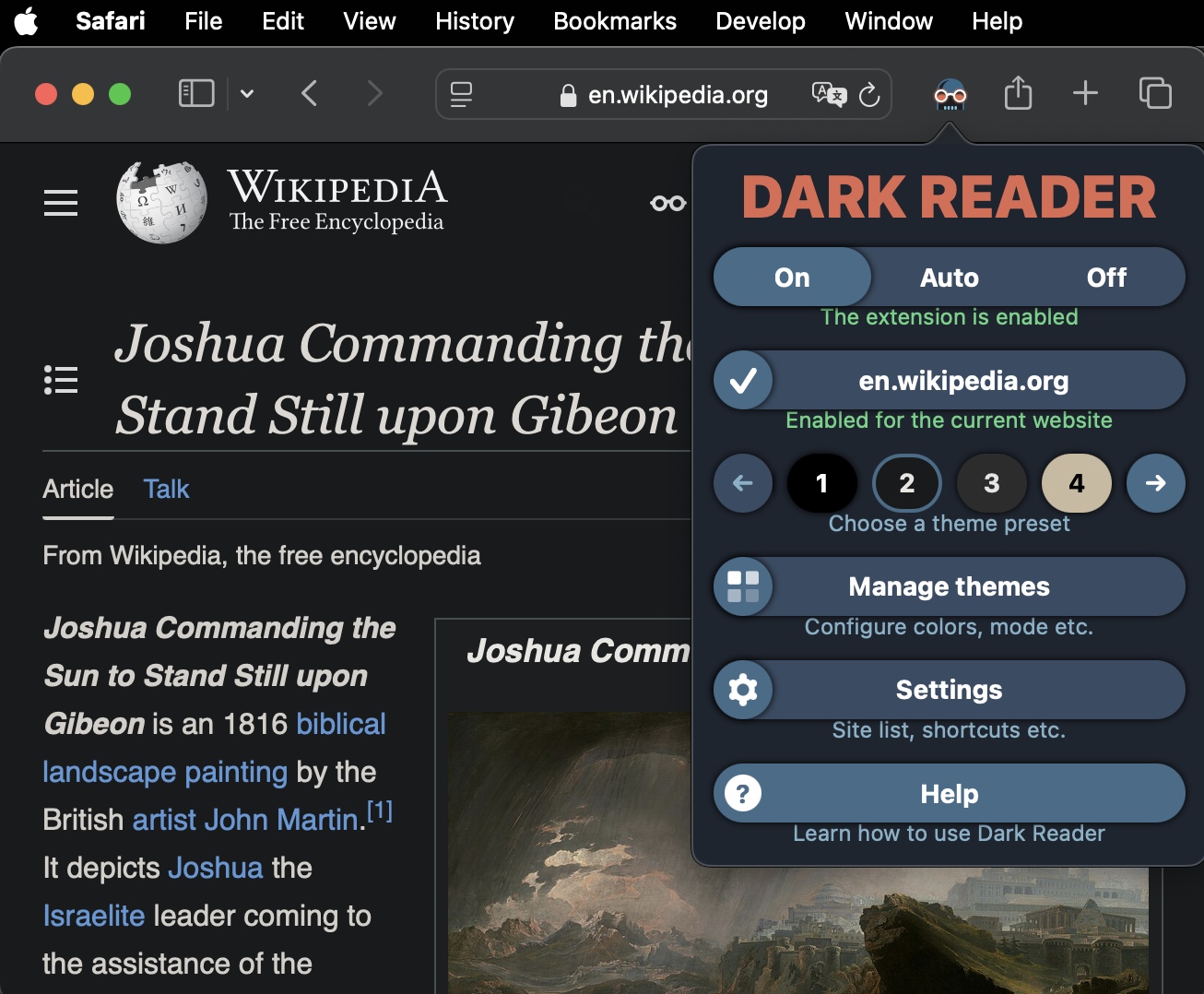 Dark Reader — Dark Mode for Safari preview