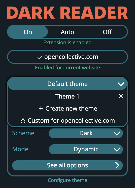 v4.9.16: Theme presets, export generated CSS and more – Dark Reader blog