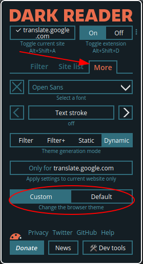 Switch between Custom and Default