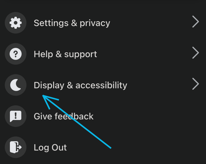 Facebook dark mode menu