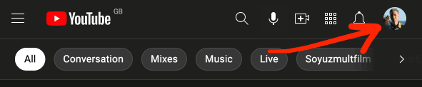 YouTube dark mode profile icon