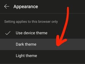 YouTube theme selection menu